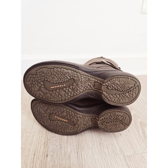 Merrell Captiva Buckle Espresso Brown Leather Mid Calf Zip Winter Shoes Boots 10 - Picture 7 of 11